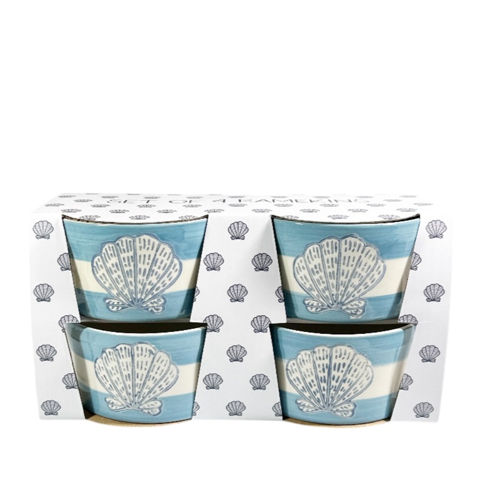 NEW Prima Design BLUE & WHITE COASTAL SEASHELL RAMEKIN Set/4